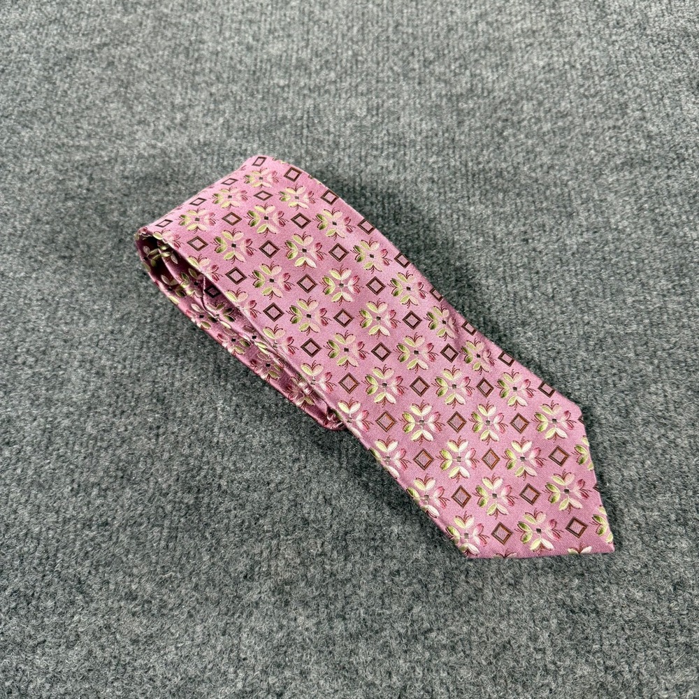 Ermenegildo Zegna Mens Silk Tie Mauve Pink Geometric Floral Made in Italy #4906